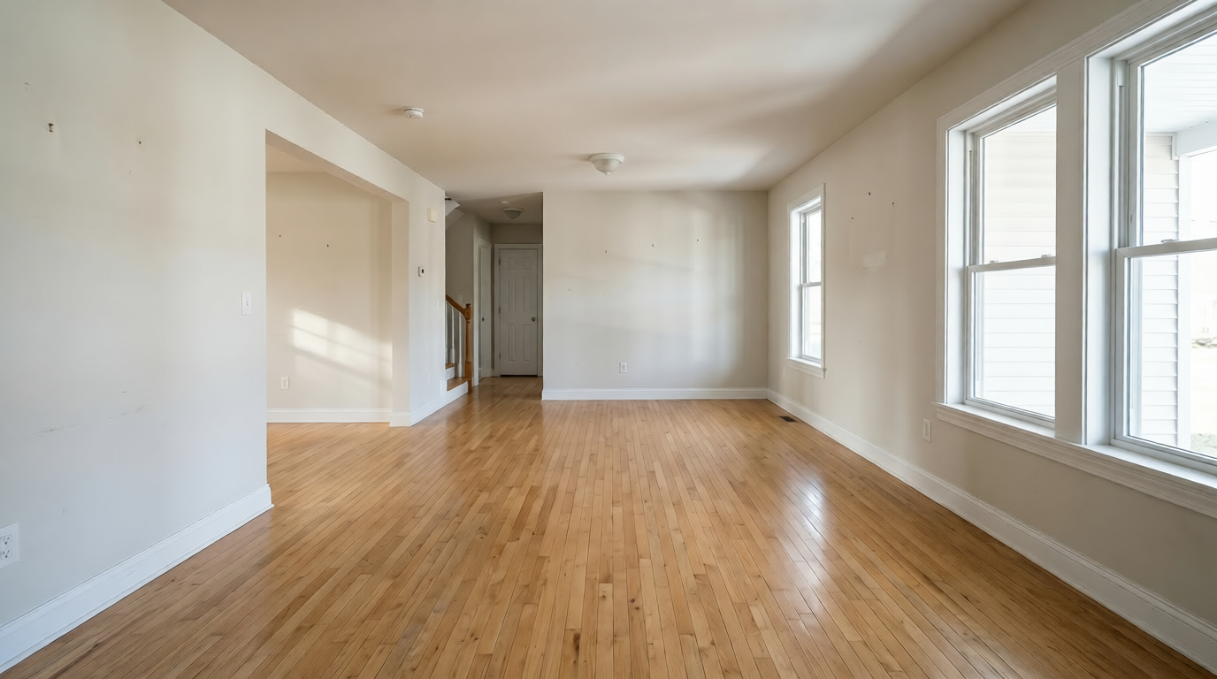 Cleared single-family home interior, ready for closing walkthrough.